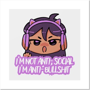 Gamer Girl in Headphones "I'm Not Anti-Social, I'm Anti Bullshit" Posters and Art